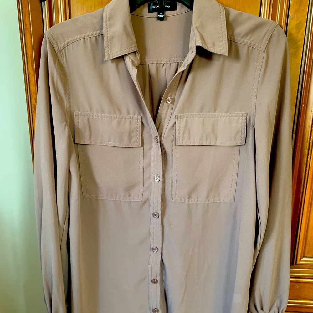 Taupe button down blouse